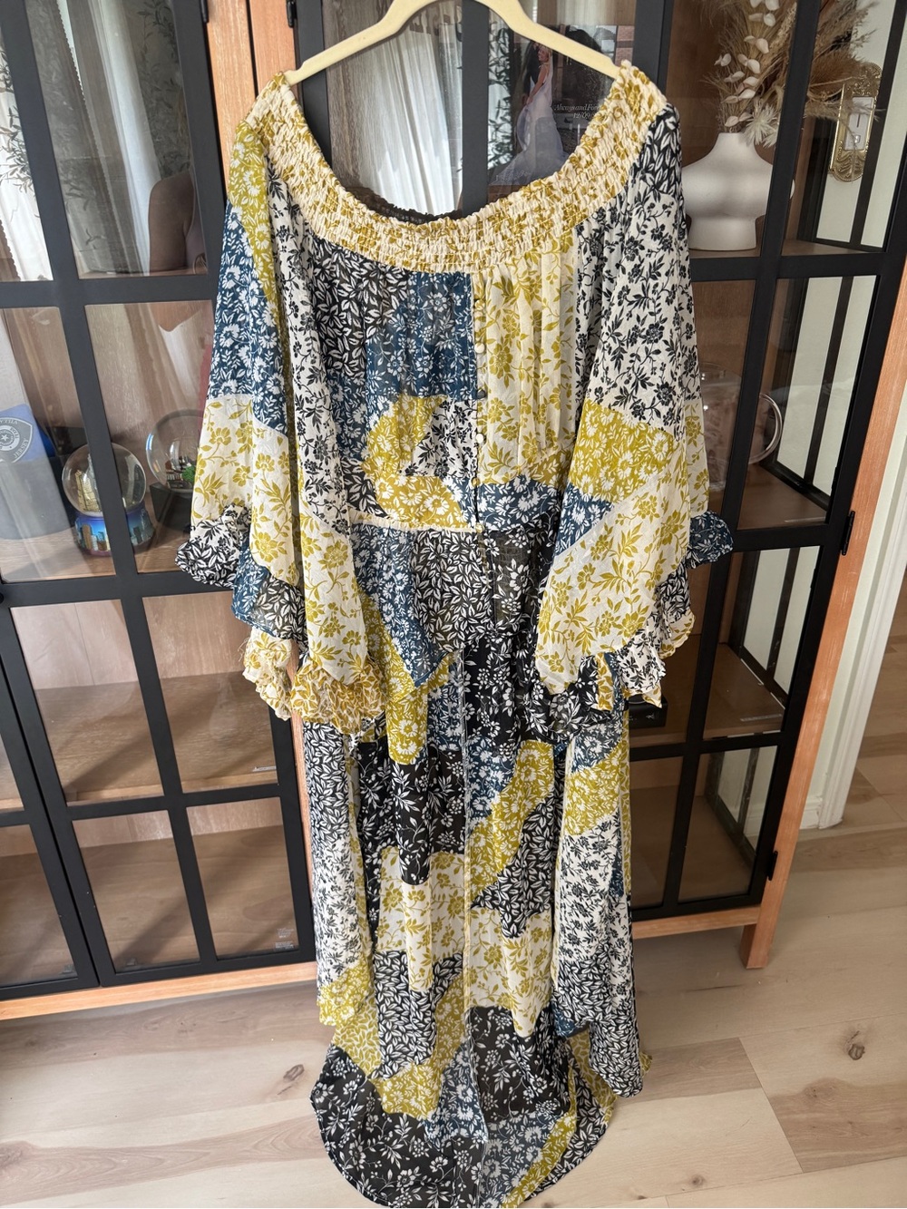 Anthropologie Patchwork Floral Maxi Dress Tunic Top Yellow, Blue, Black, White - Picture 4 of 8